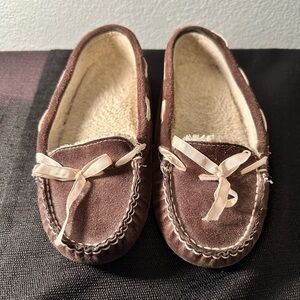 LL Bean Shoes Womens 6M Casual Slip On Lined Moc Flats Brown Faux Suede Comfort